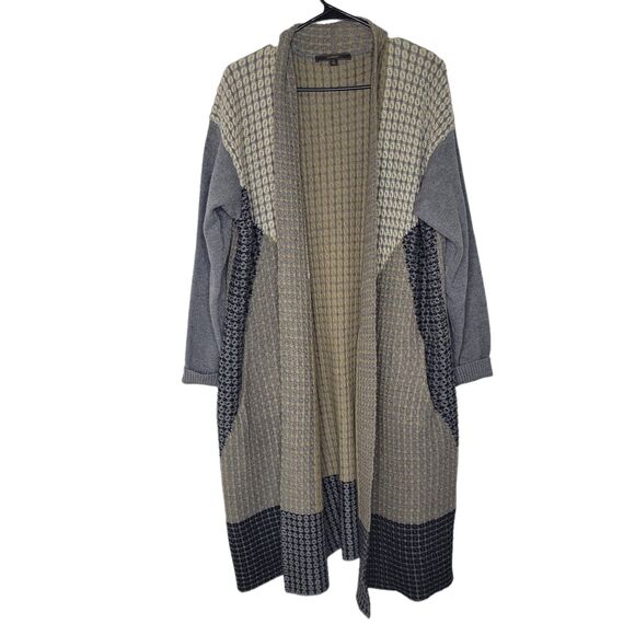 MaxSport Open Front Knit Color Block Long Sweater Cardigan Size XL with Pockets - Picture 1 of 9